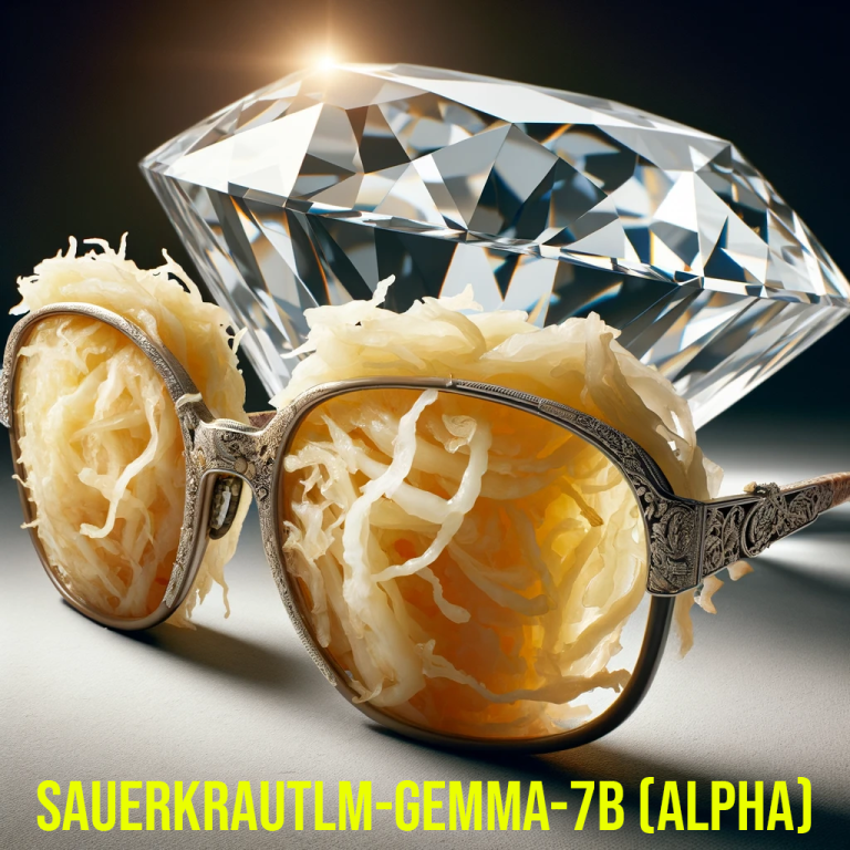 Bild zeigt einen Diamenten hinter einer Brille. In den Brillengläsern befindet sich Sauerkraut SauerkrautLM-Gemma-7b Sprachmodell KI-Modell